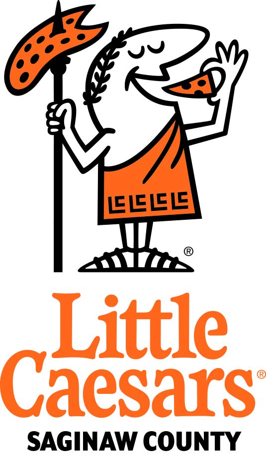 Little Caesars logo with cartoon character.